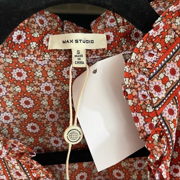 NWT MAX STUDIO Ruffle Collar Print Tiered Maxi Dress - Picture 4 of 5